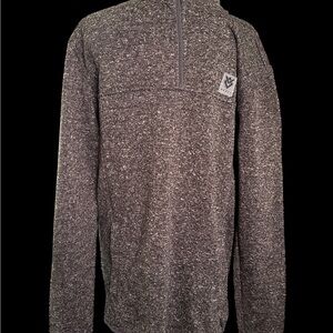 Gray Zip Up Sweater with Ribbed Cuffs and Standing Collar